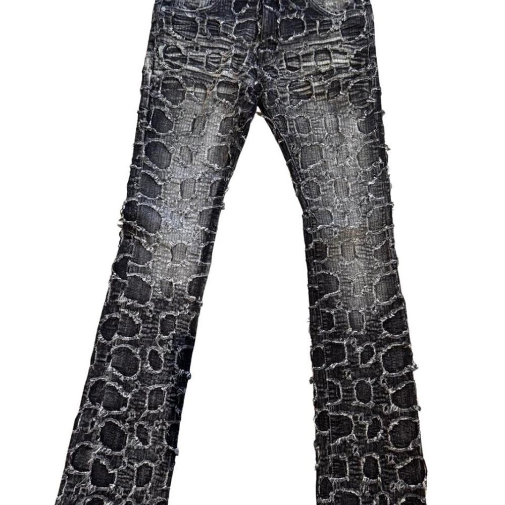 FWRD Denim Black and Grey Distressed Straight Leg Jeans